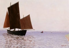 Bateaux sur la mer - French Naive Seascape Oil Painting by Camille Bombois