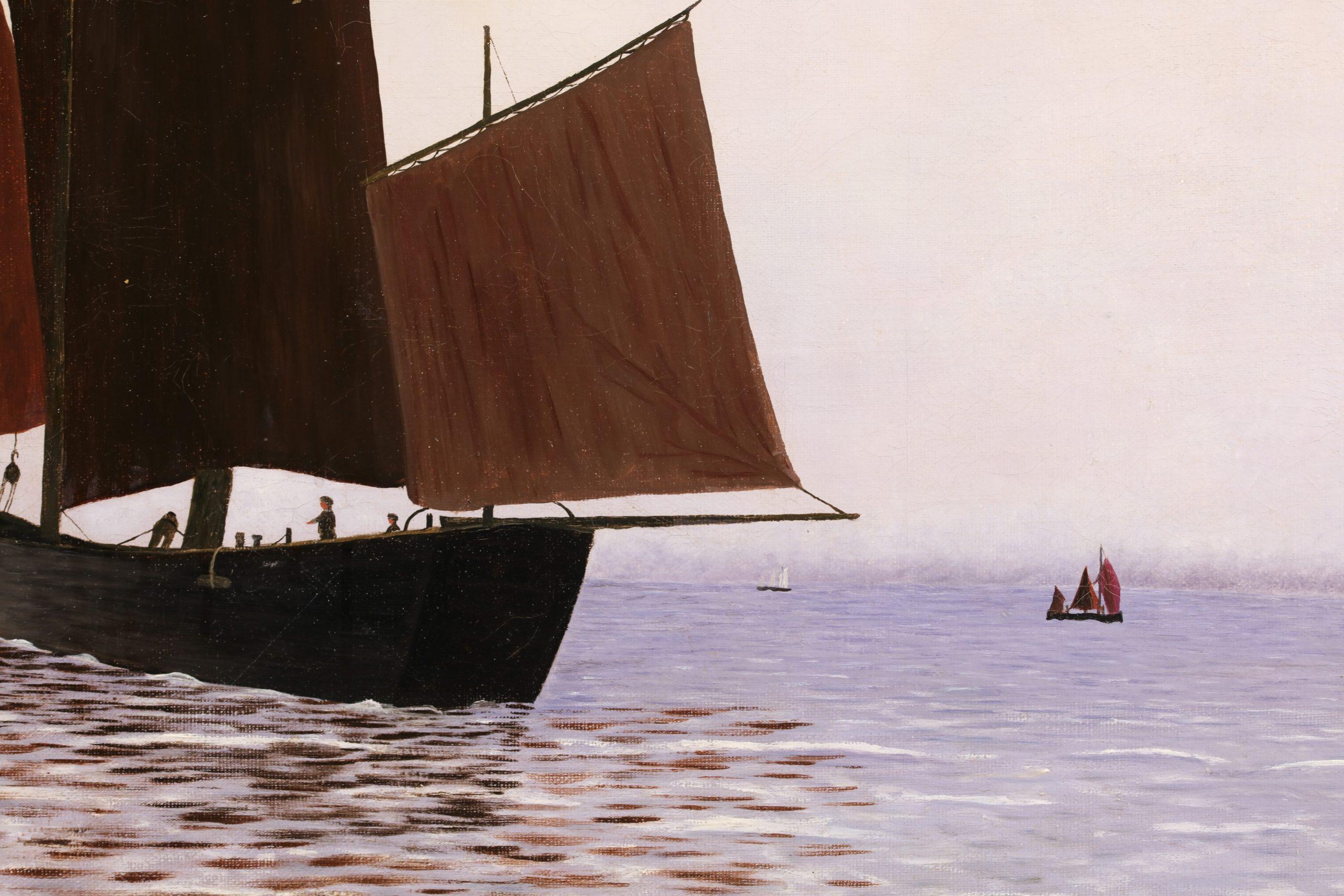 Bateaux sur la mer - Paesaggio marino naïf francese dipinto a olio da Camille Bombois in vendita 2