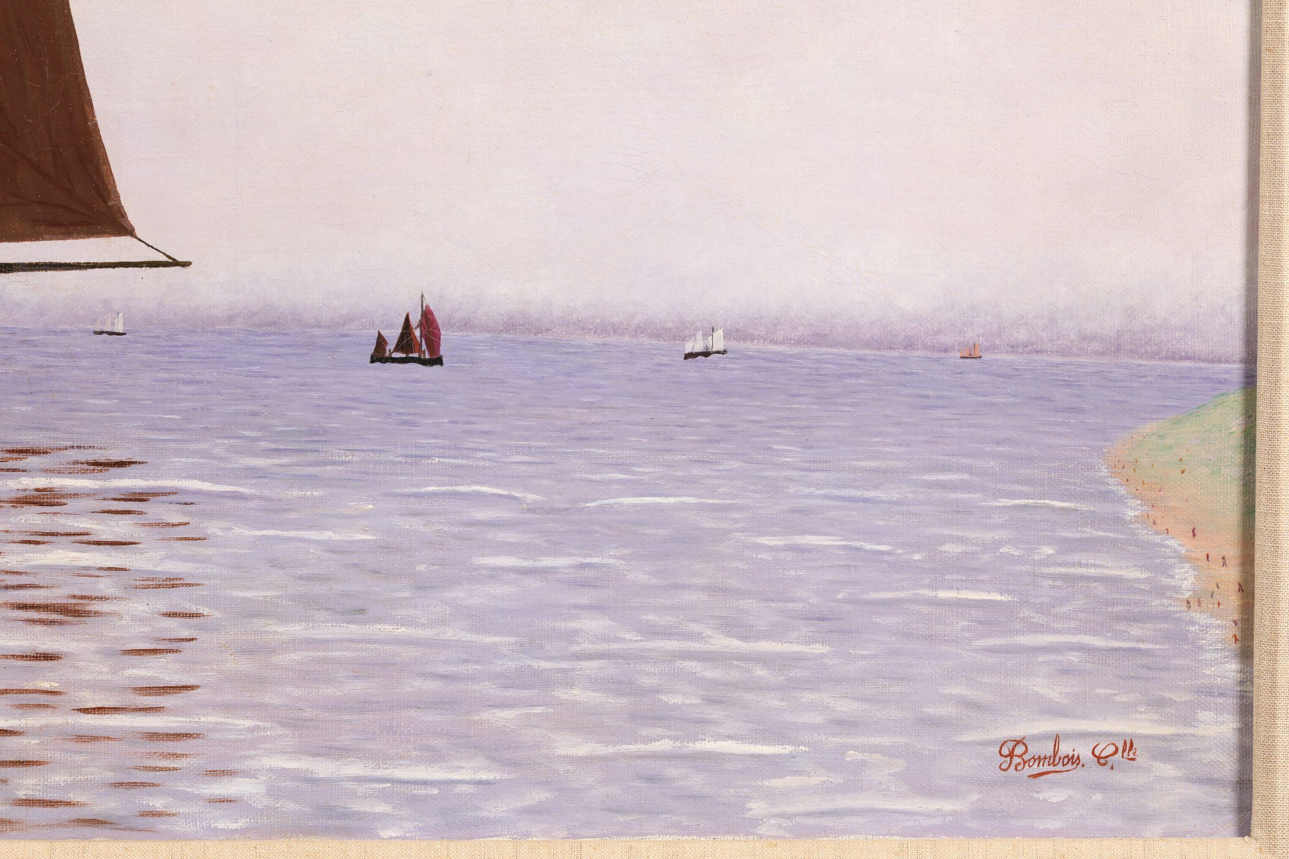 Bateaux sur la mer - Paesaggio marino naïf francese dipinto a olio da Camille Bombois in vendita 3