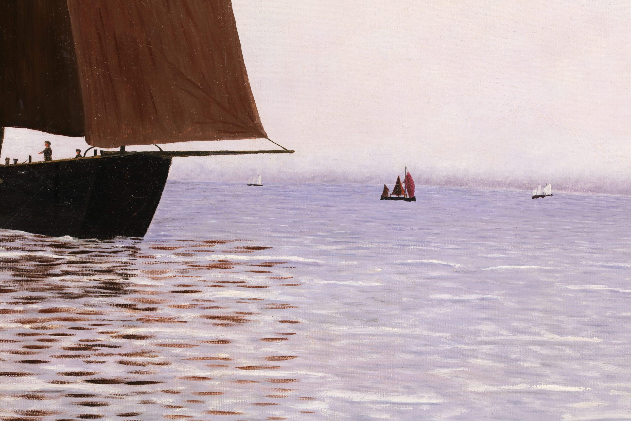 Bateaux sur la mer - Paesaggio marino naïf francese dipinto a olio da Camille Bombois in vendita 4