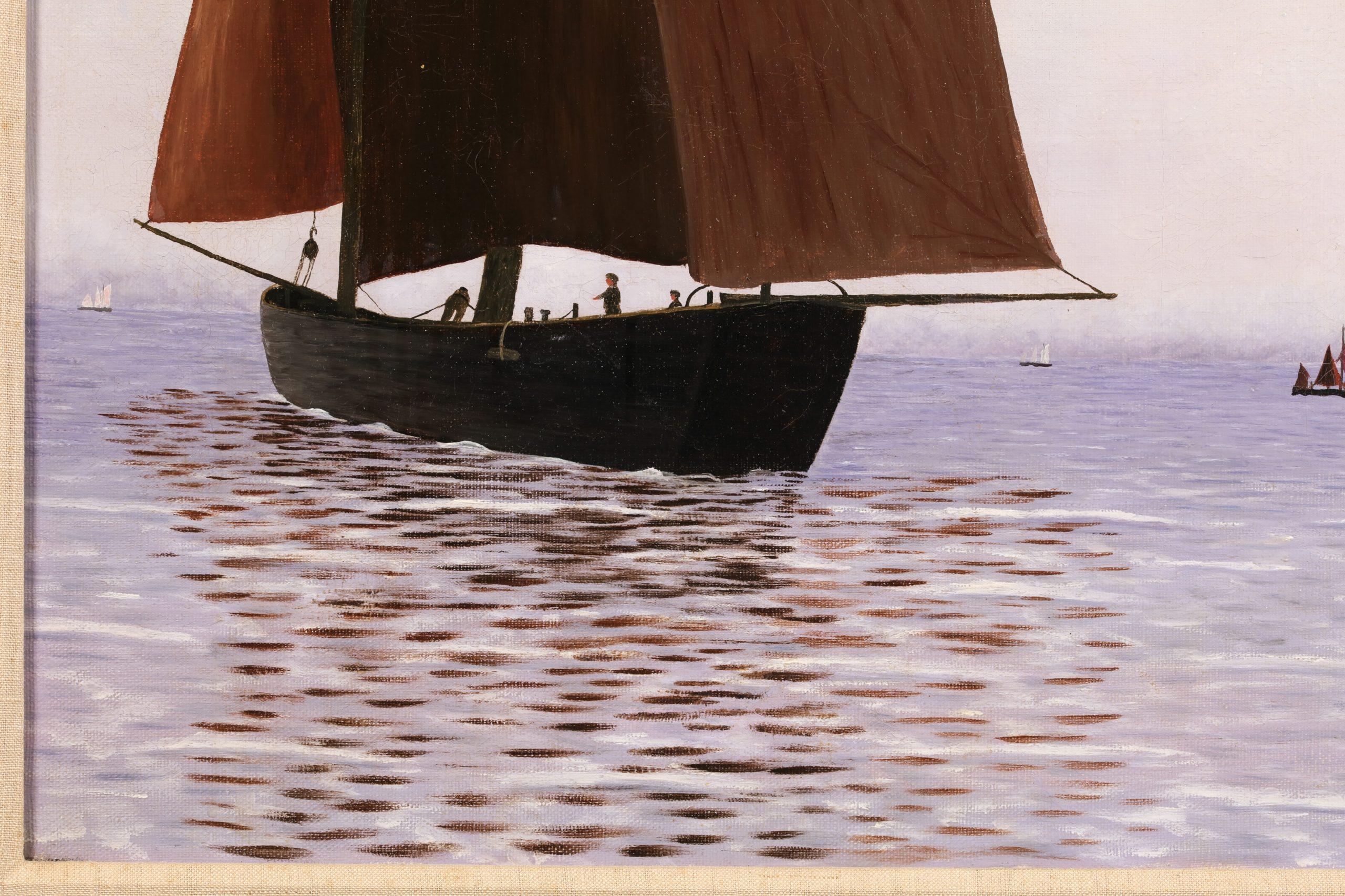 Bateaux sur la mer - Paesaggio marino naïf francese dipinto a olio da Camille Bombois in vendita 5