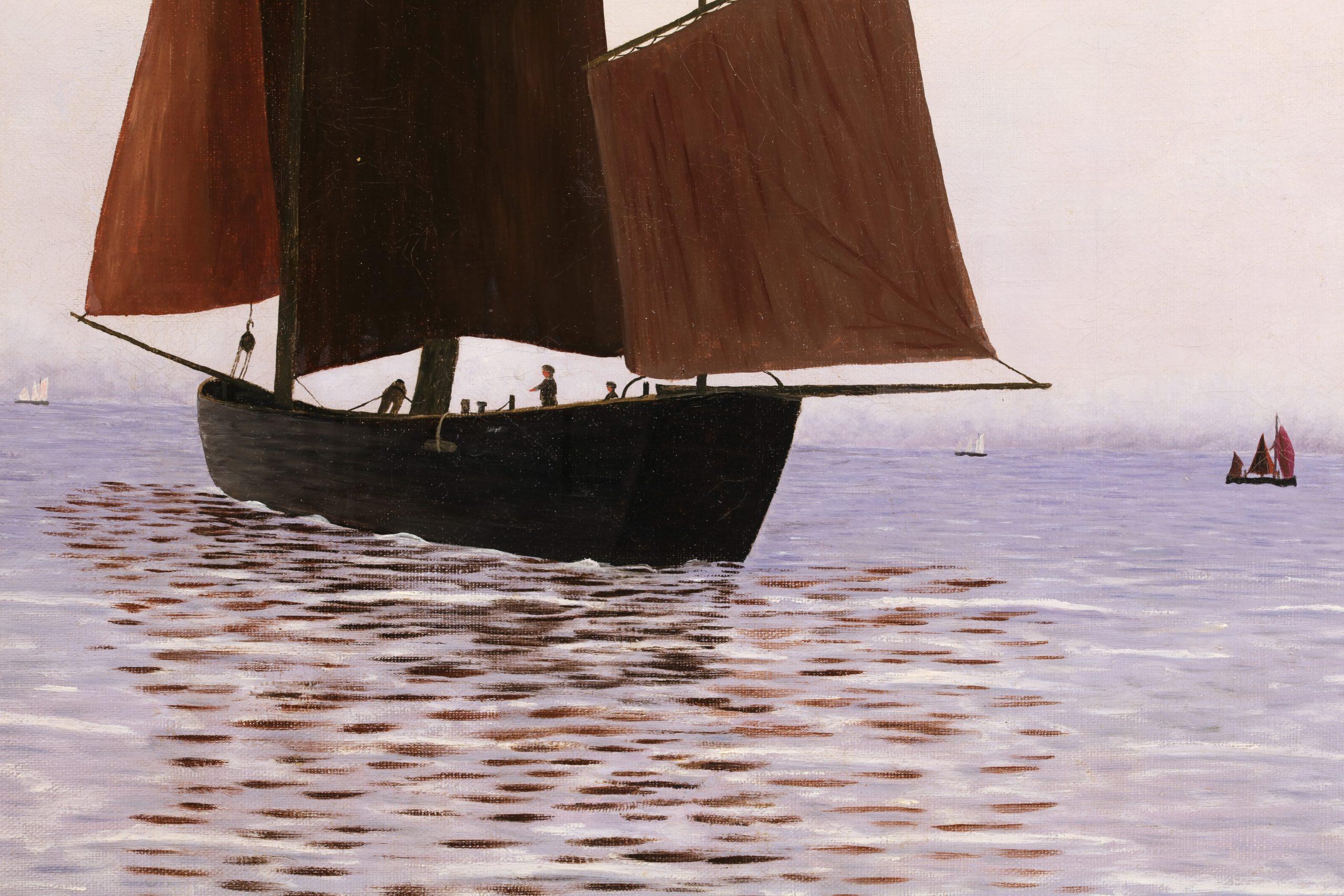 Bateaux sur la mer - Paesaggio marino naïf francese dipinto a olio da Camille Bombois in vendita 6