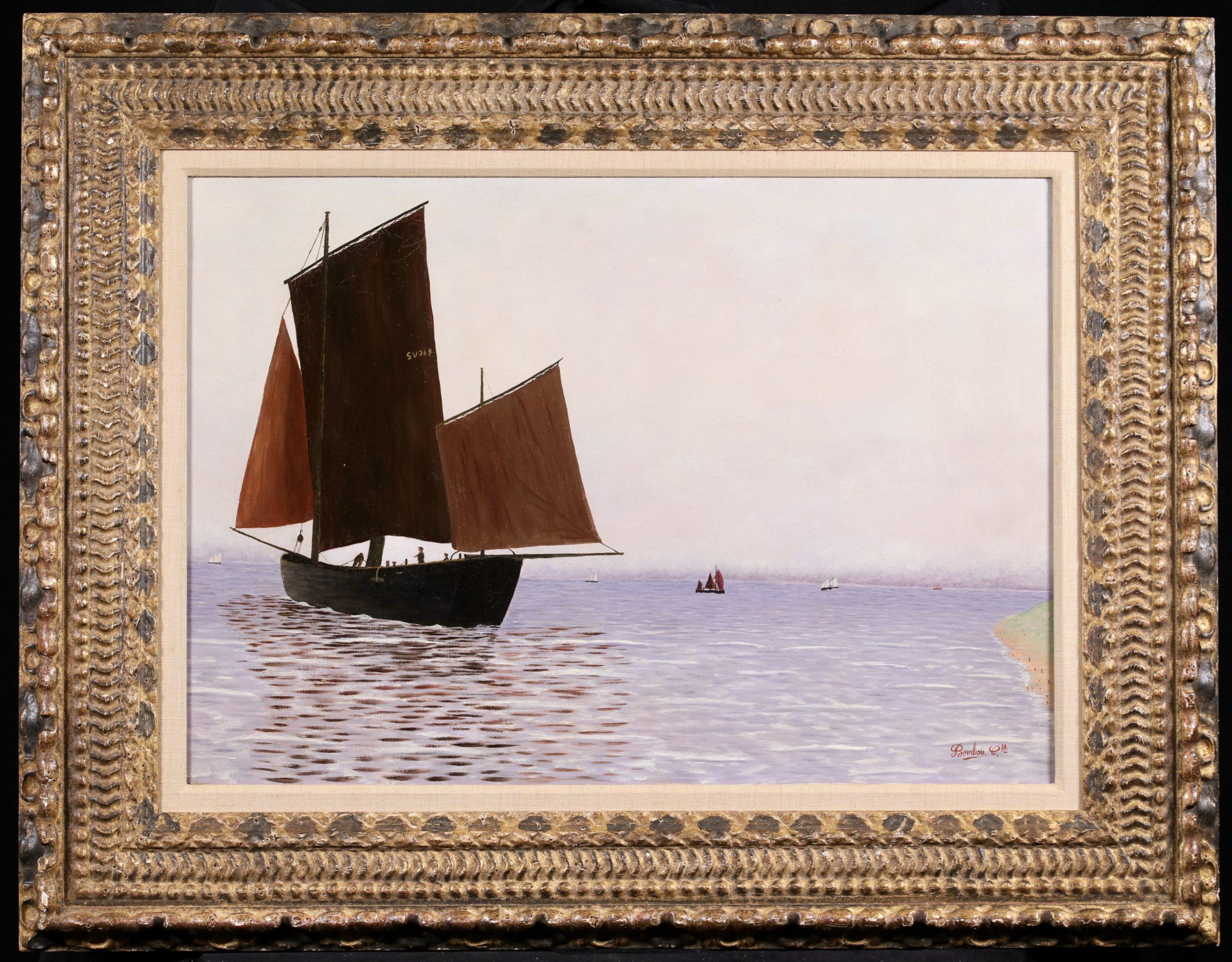Paesaggio marino firmato olio su tela del 1920 circa del pittore naif francese Camille Bombois. Quest'opera raffigura dei lavoratori in mare aperto su una grande barca a vela con alcune barche più piccole visibili in lontananza.

Firma:
Firmato in