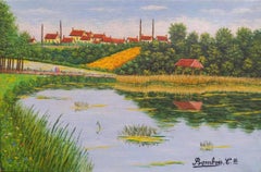 LES ÉTANGS À RIXENSART BELGIUM 1940 colorful river small oil canvas signed