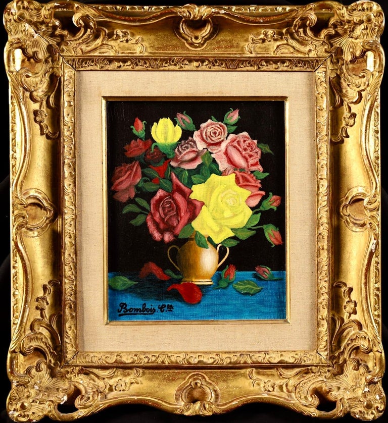 Roses - French Naive Oil, Still Life of Flowers by Camille Bombois For Sale 1