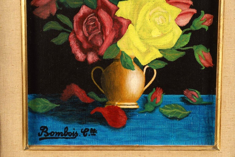 Roses - French Naive Oil, Still Life of Flowers by Camille Bombois For Sale 2