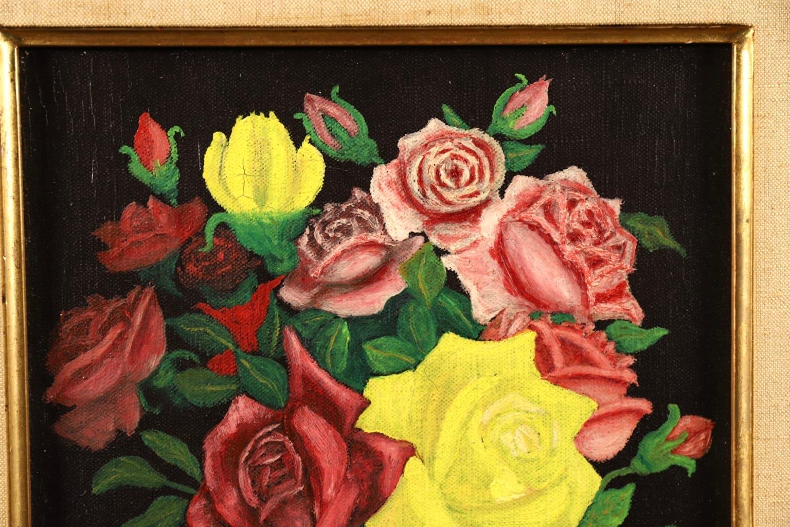 Red & Yellow Roses - French Naive Oil, Still Life of Flowers by Camille Bombois 1