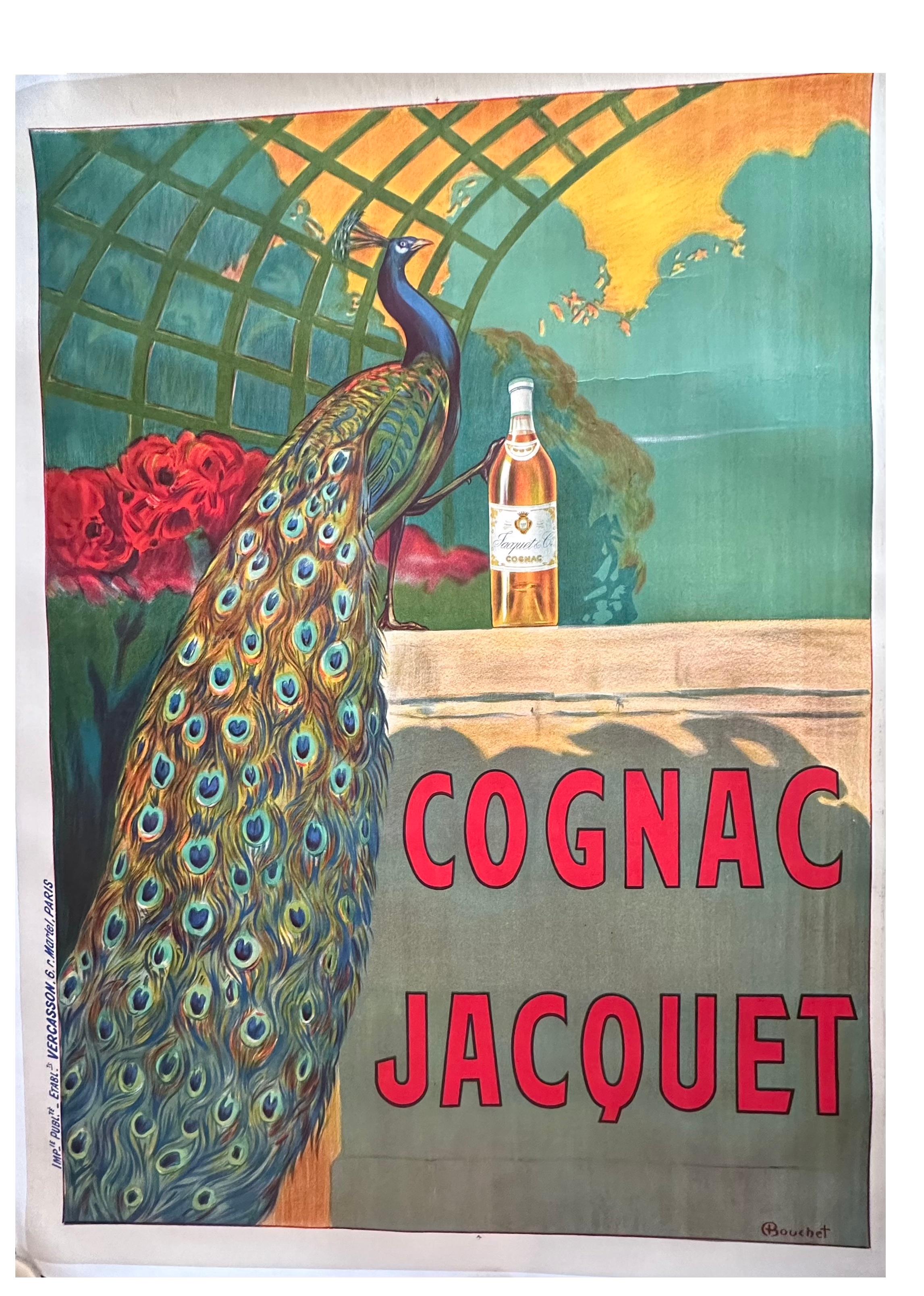 Original-Vintage-Poster, Vintage
 Camille Bouchet.
 Cognac Jacquet. Um 1920. Farblithographie, auf Leinen.  Guter Condit mit der Ausnahme 
einer Falte oben rechts. Siehe Fotos.

