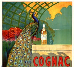 Cognac Jacquet - Il pavone, 1910 circa Litografia originale su pietra Schienale in lino