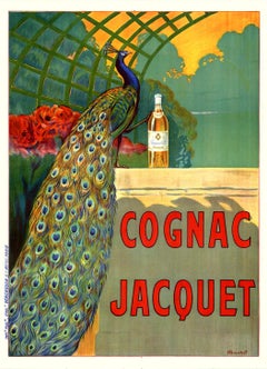 Cognac Jacquet - Il pavone, 1910 circa Litografia originale su pietra Schienale in lino