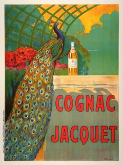Póster Original Vintage Cognac Jacquet c1910 French Peacock by Camille Bouchet