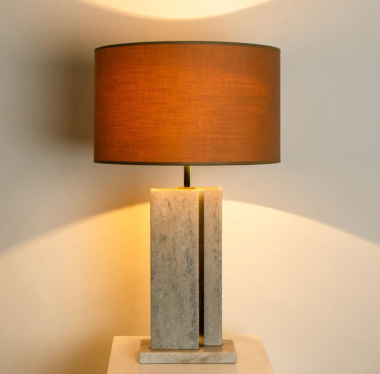 Camille Breesch Travertine Table Lamp with New Shade For Sale 2