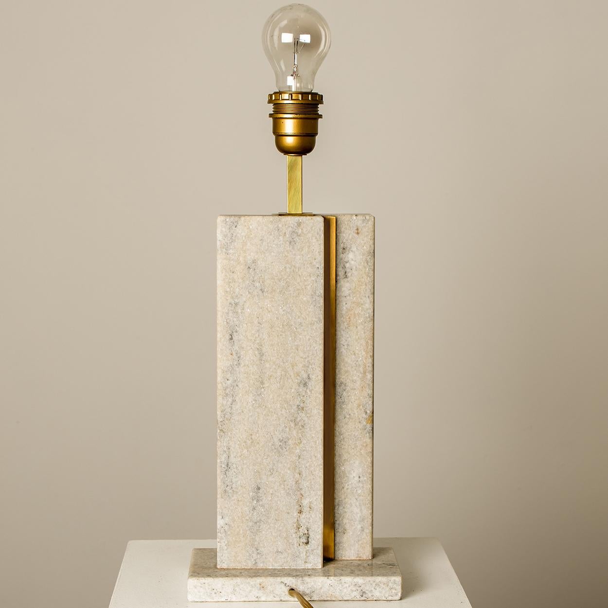 Camille Breesch Travertine Table Lamp with New Shade For Sale 3