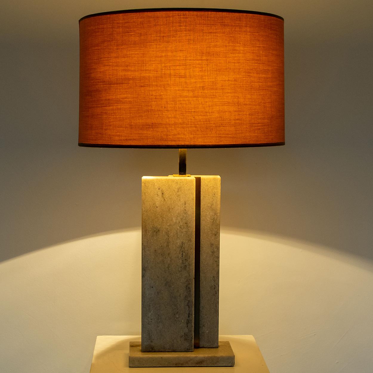 Camille Breesch Travertine Table Lamp with New Shade For Sale 4