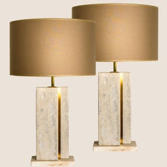 Camille Breesch Lámpara de sobremesa de travertino con pantalla nueva