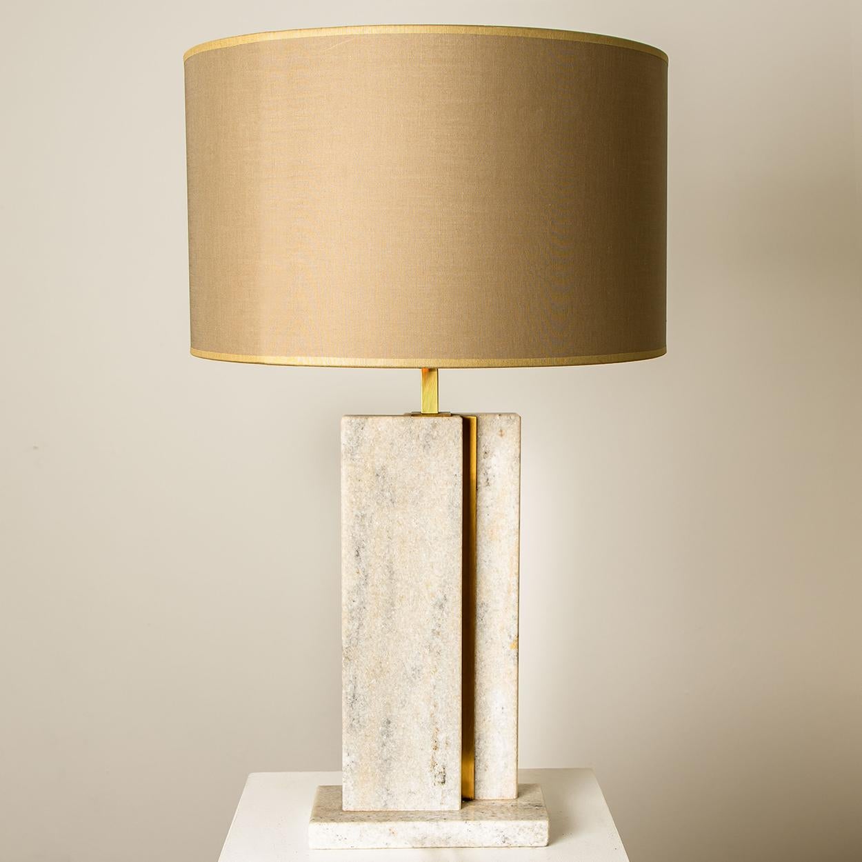 Mid-Century Modern Camille Breesch Travertine Table Lamp with New Shade For Sale