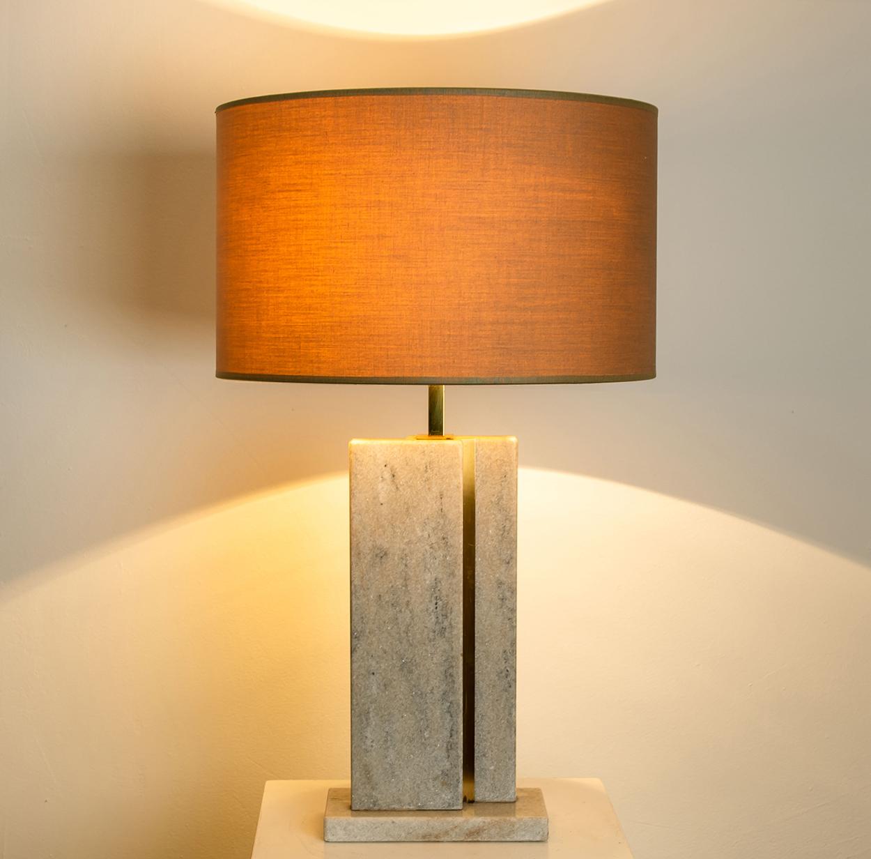 Camille Breesch Travertine Table Lamp with New Shade In Good Condition For Sale In Rijssen, NL