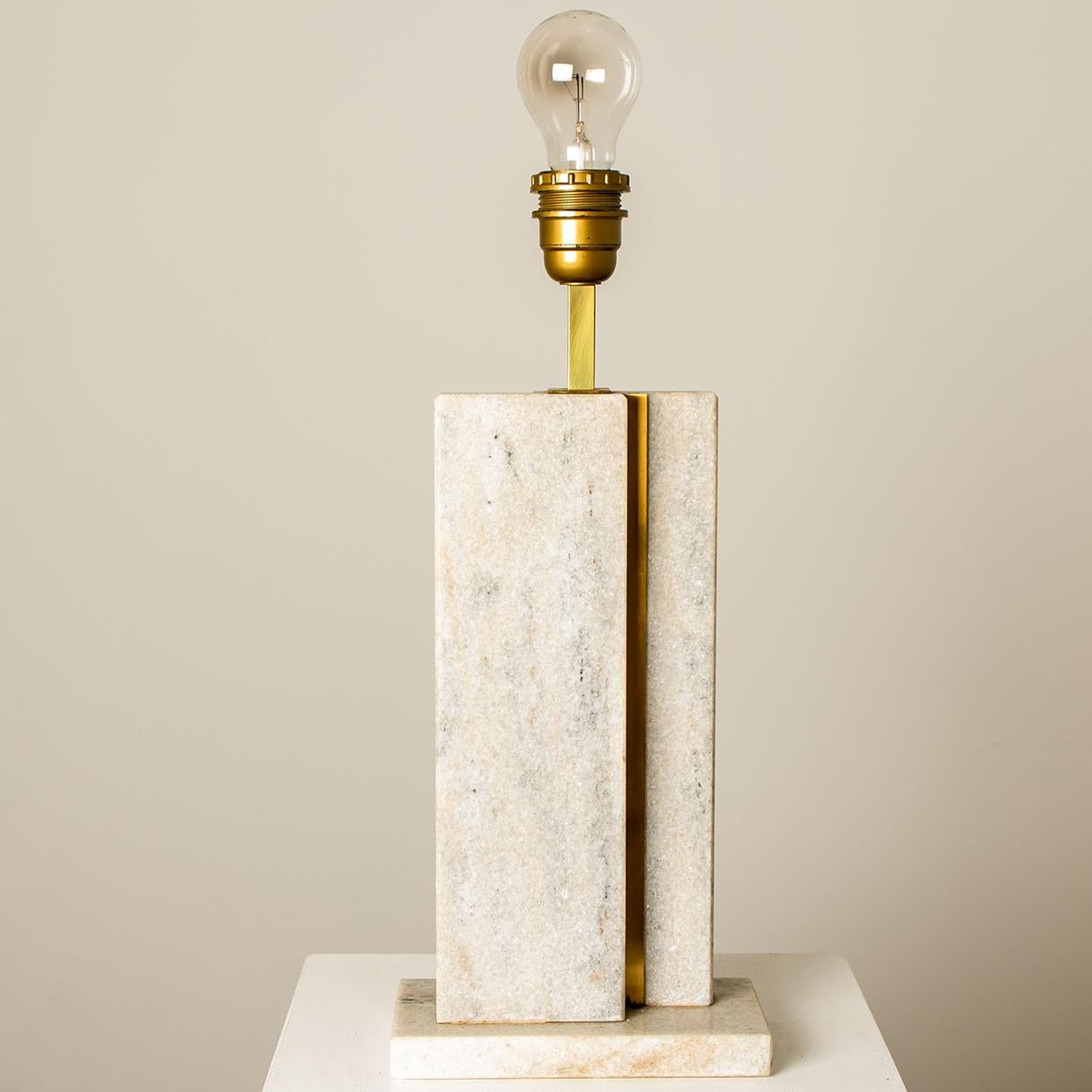 Late 20th Century Camille Breesch Travertine Table Lamp with New Shade For Sale