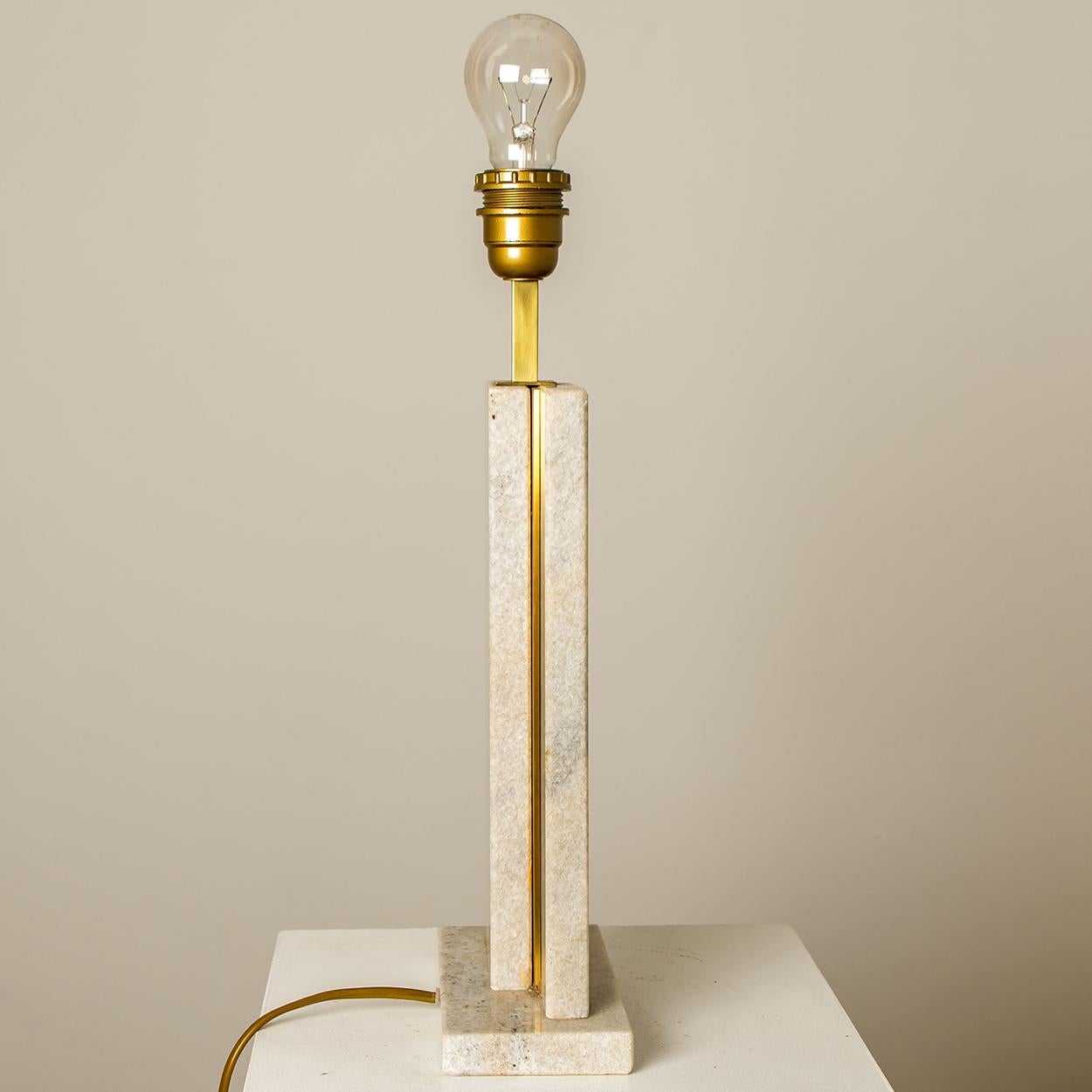 Brass Camille Breesch Travertine Table Lamp with New Shade For Sale