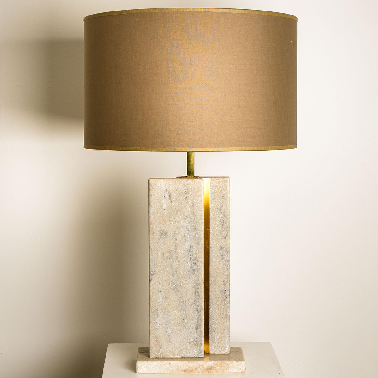 Camille Breesch Travertine Table Lamp with New Shade For Sale 1