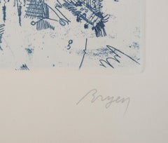 Abstraktes Haus – Original-Radierung, signiert