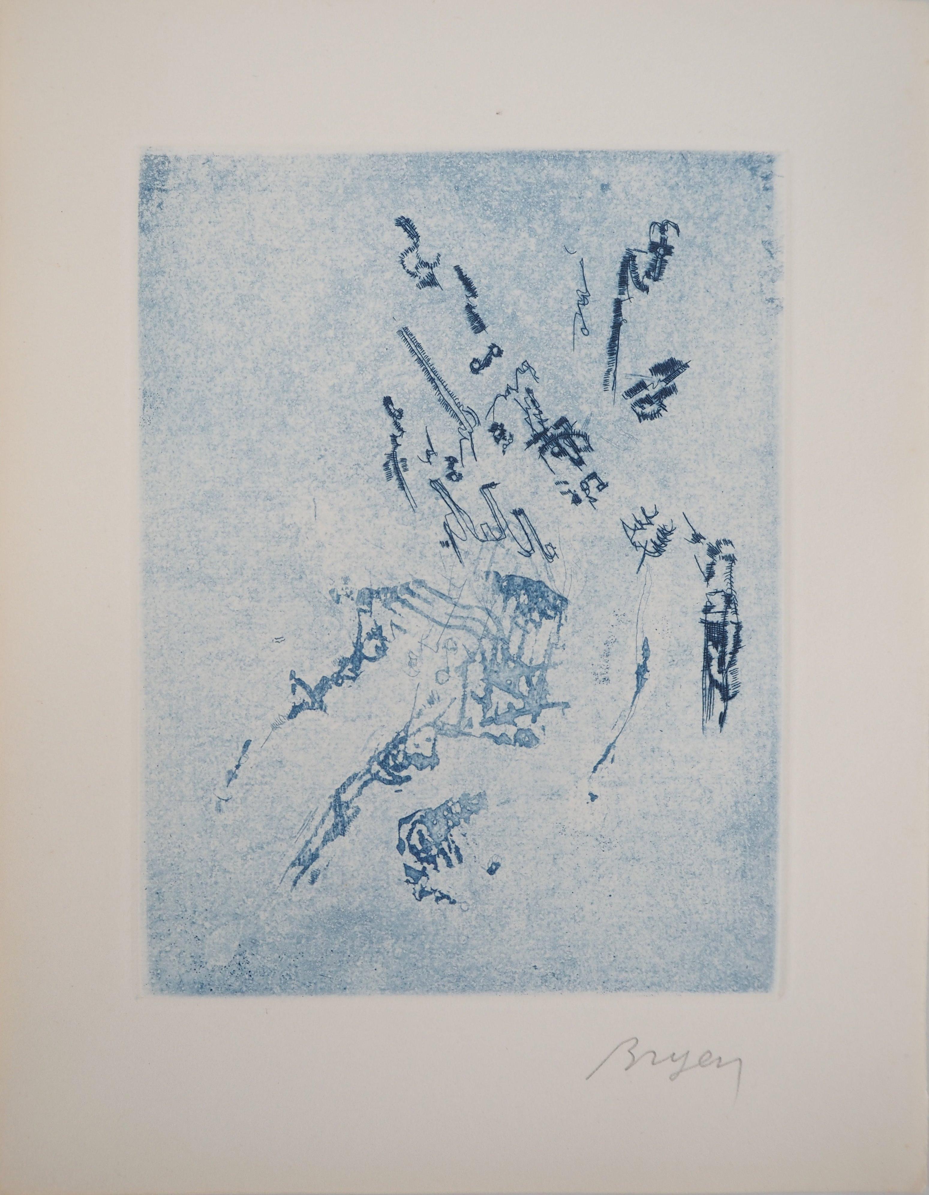 Camille Bryen Abstract Print - Reflection in Blue - Original Etching, Signed