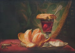 DOLARD Pittura realista Natura morta L'Oeil Arancione Vetro Pane Francese XIX
