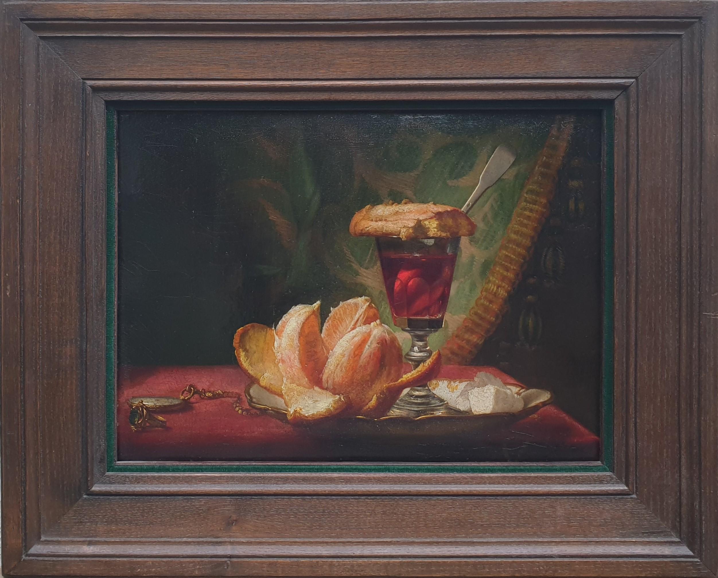 DOLARD Pittura realista Natura morta L'Oeil Arancione Vetro Pane Francese XIX - Painting di Camille DOLARD
