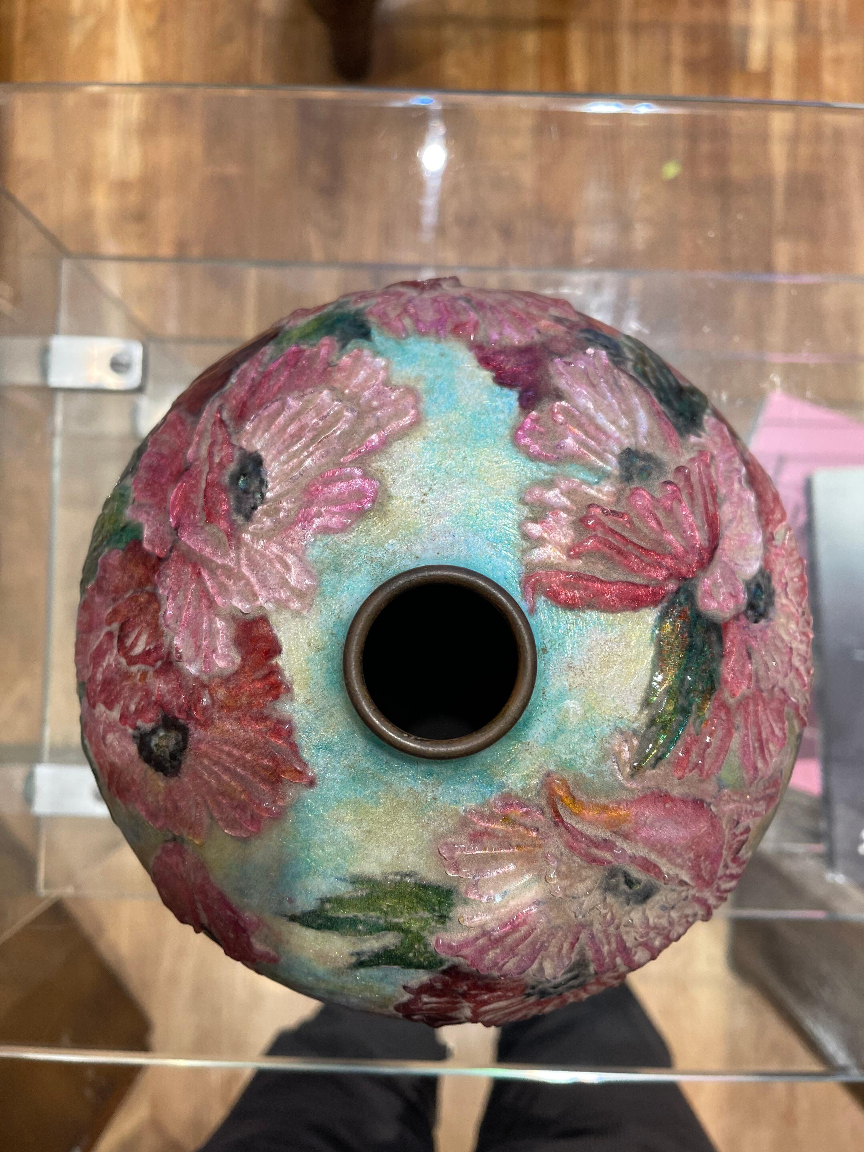 Enameled Camille FAURÉ (1874-1956), floral vase