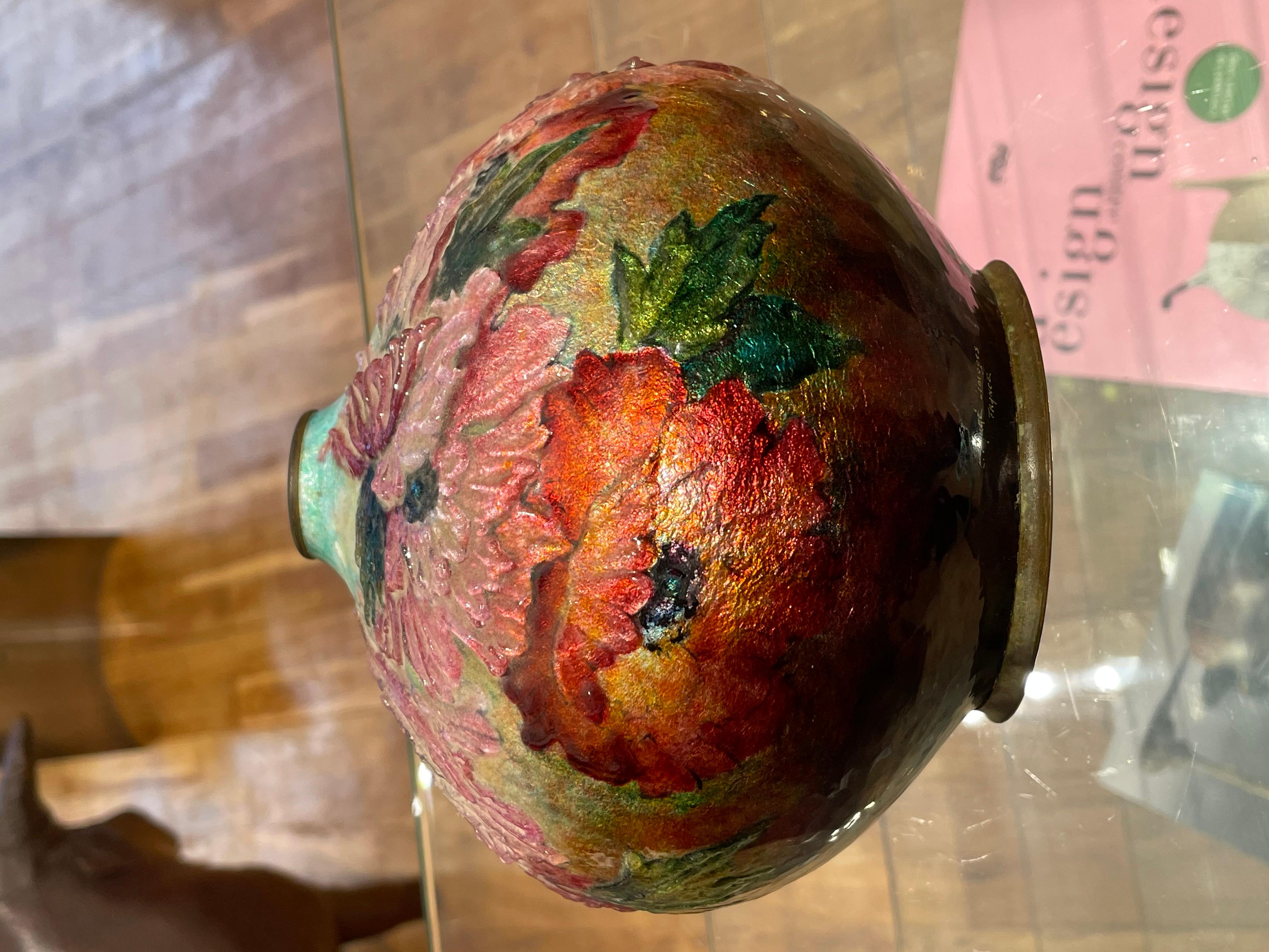 Camille FAURE (1874-1956), Beautiful ball shaped vase poppy-decorated For Sale 2
