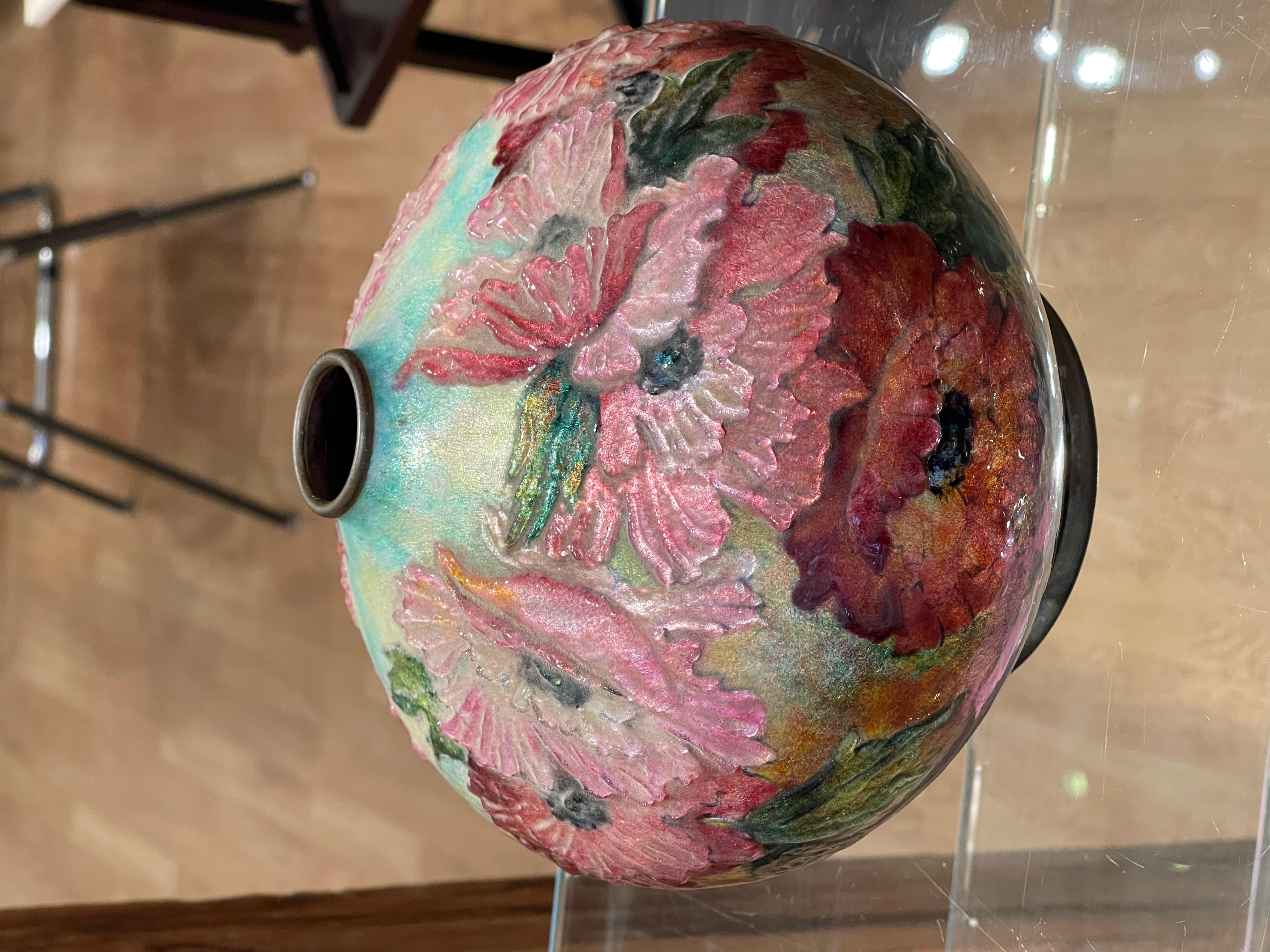 Camille FAURE (1874-1956), Beautiful ball shaped vase poppy-decorated For Sale 3