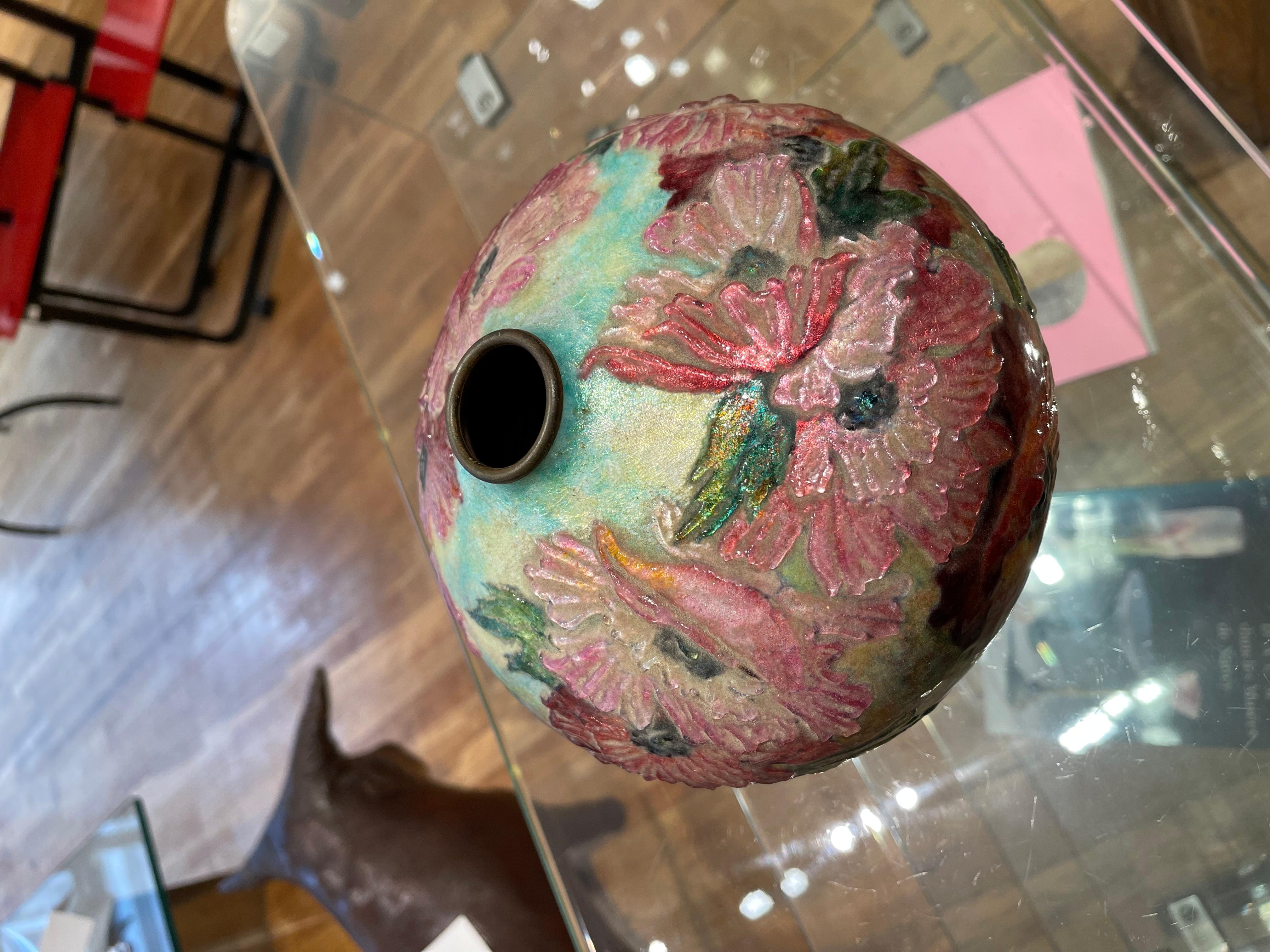 Early 20th Century Camille FAURE (1874-1956), Beautiful ball shaped vase poppy-decorated For Sale