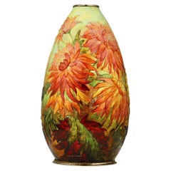Antique Camille Fauré Enamel Chrysanthemum Vase