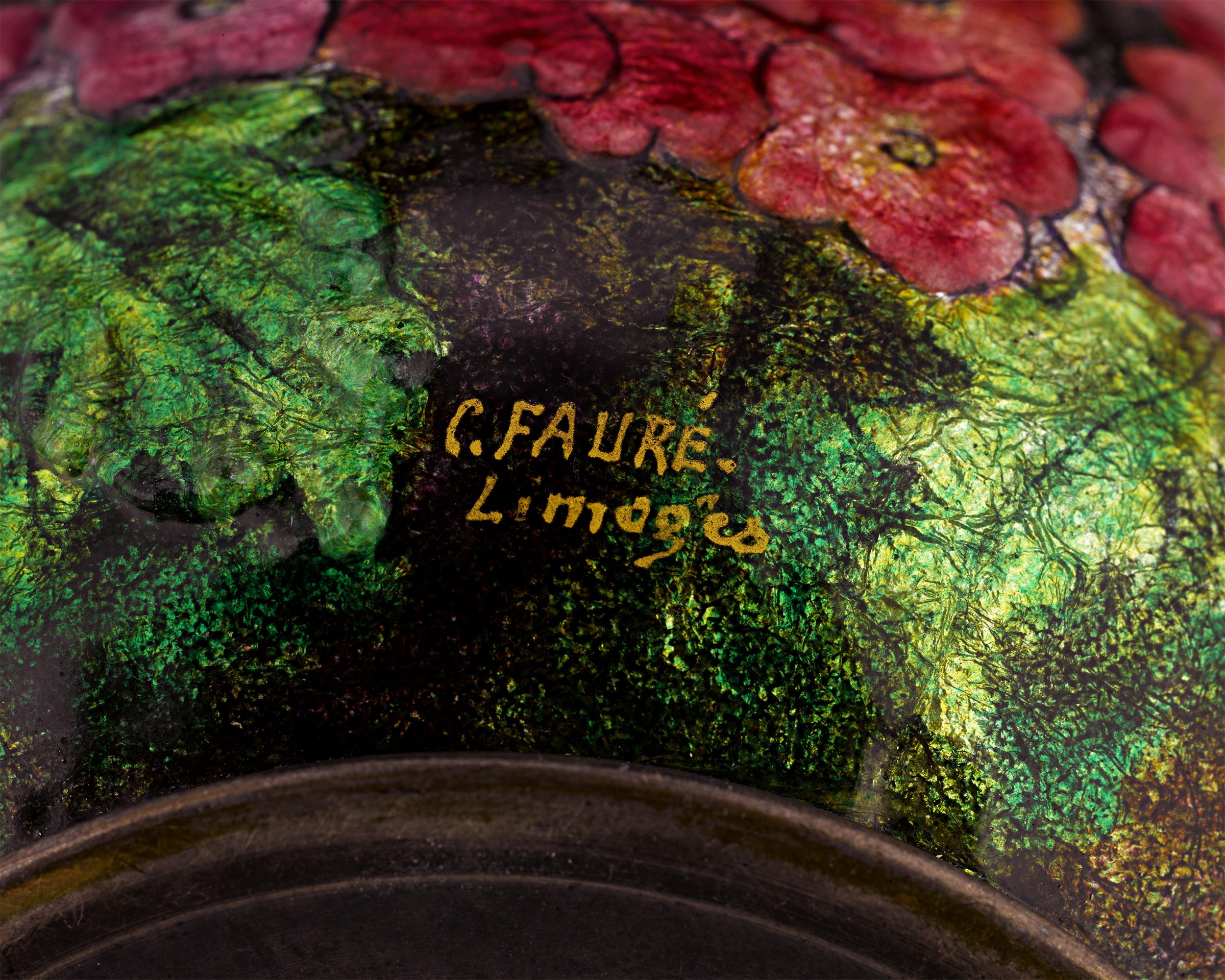 Camille Fauré Emaille-Vase Flora (Art déco) im Angebot