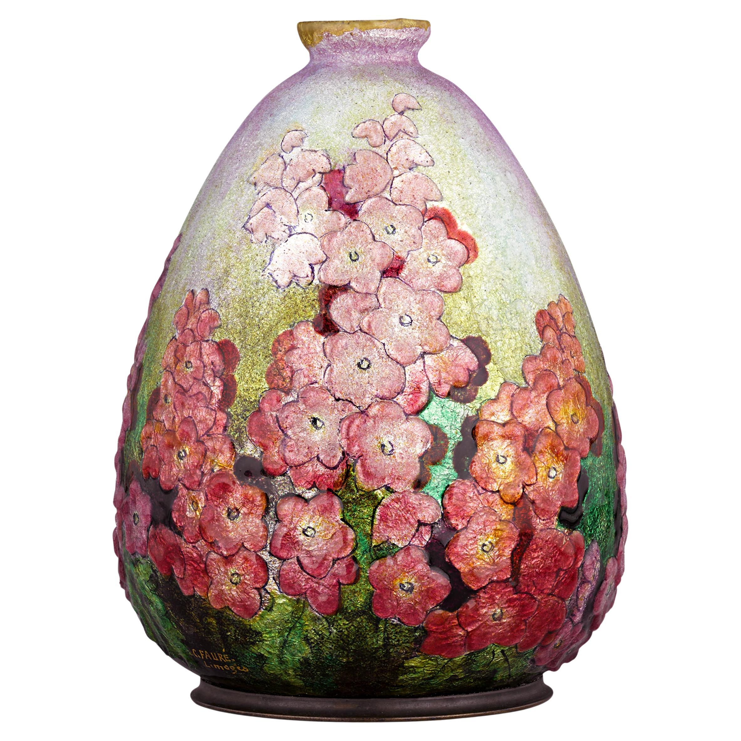 Camille Fauré Enamel Flora Vase For Sale