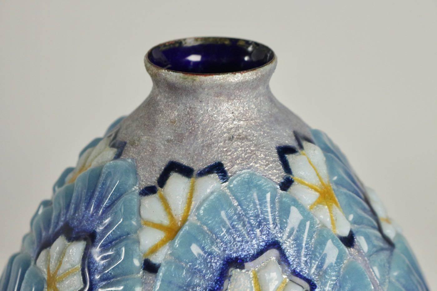 French Camille Faure Enameled Copper Vase