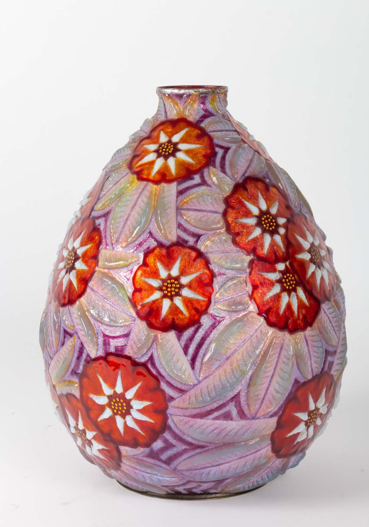 Camille Fauré Enameled Copper Vase In Good Condition In Saint-Ouen, FR