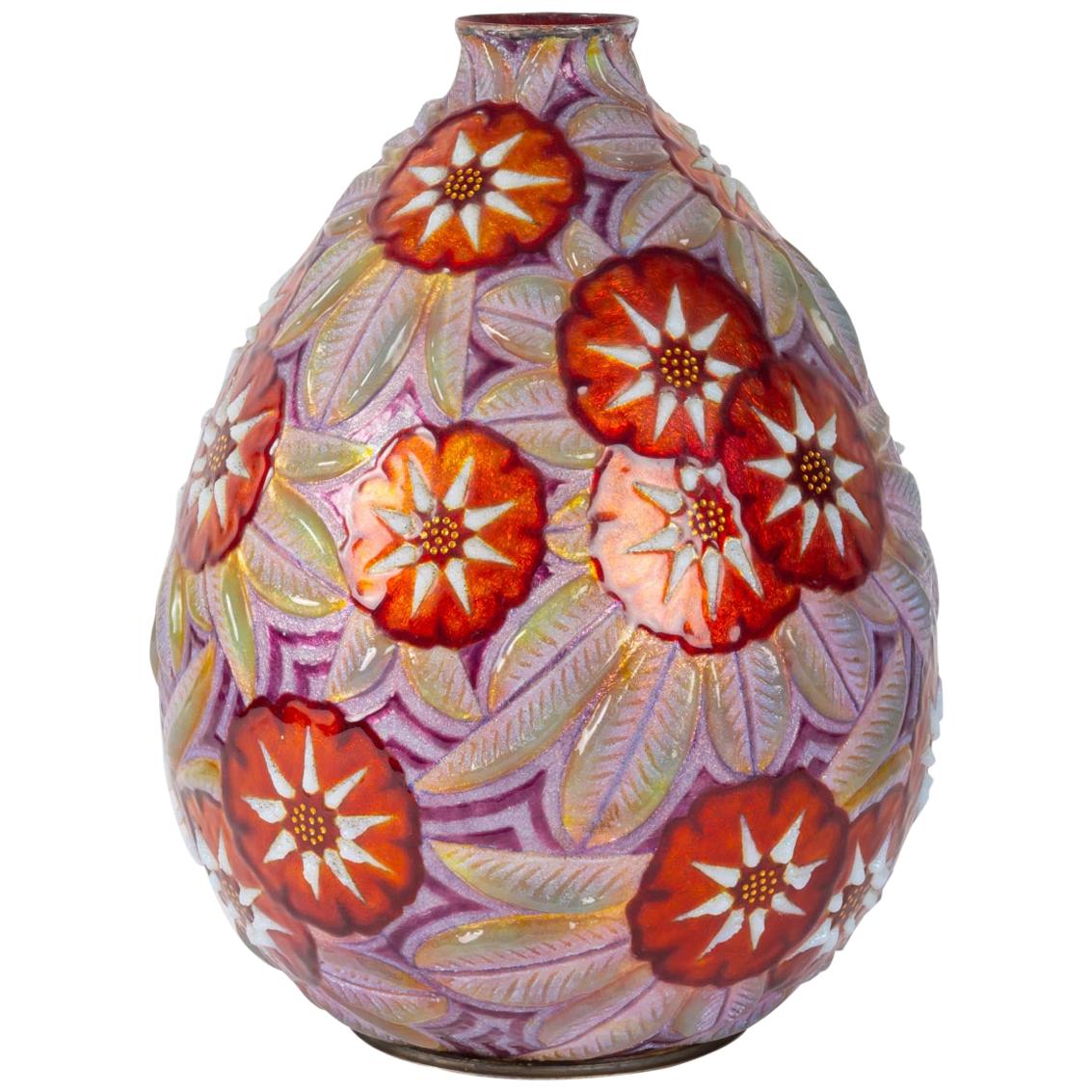 Camille Fauré Enameled Copper Vase