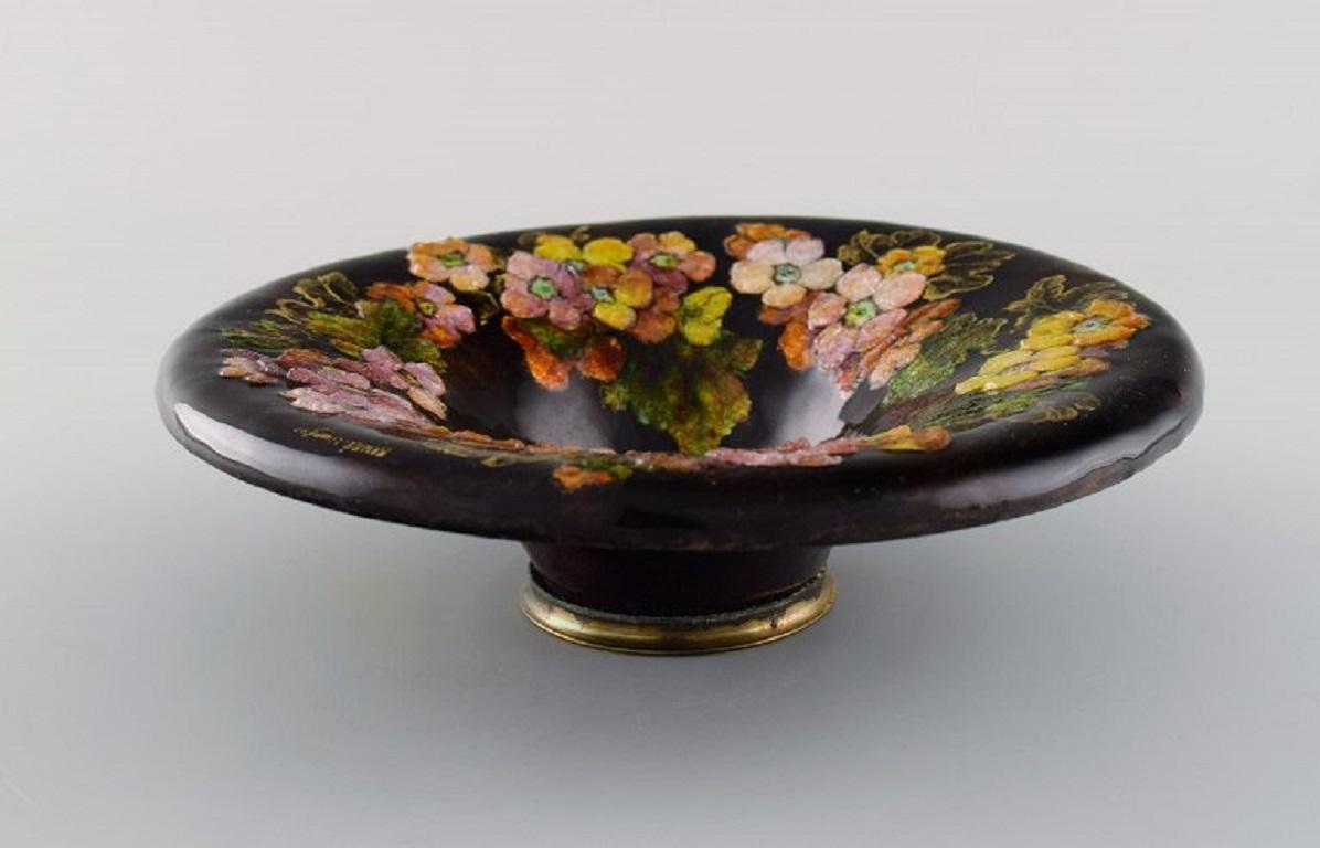 Camille Fauré for Limoges, France, Art Nouveau Bronze Bowl in Enamel Work In Excellent Condition In Copenhagen, DK