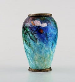 Camille Fauré for Limoges, France, Art Nouveau Bronze Vase in Enamel Work