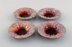 Camille Fauré for Limoges, France, Four Art Nouveau Bronze Bowls in Enamel Work