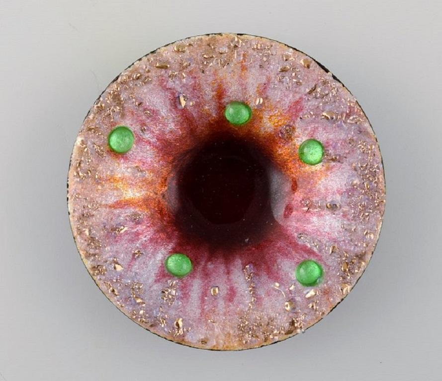 French Camille Fauré for Limoges, France, Four Art Nouveau Bronze Bowls in Enamel Work