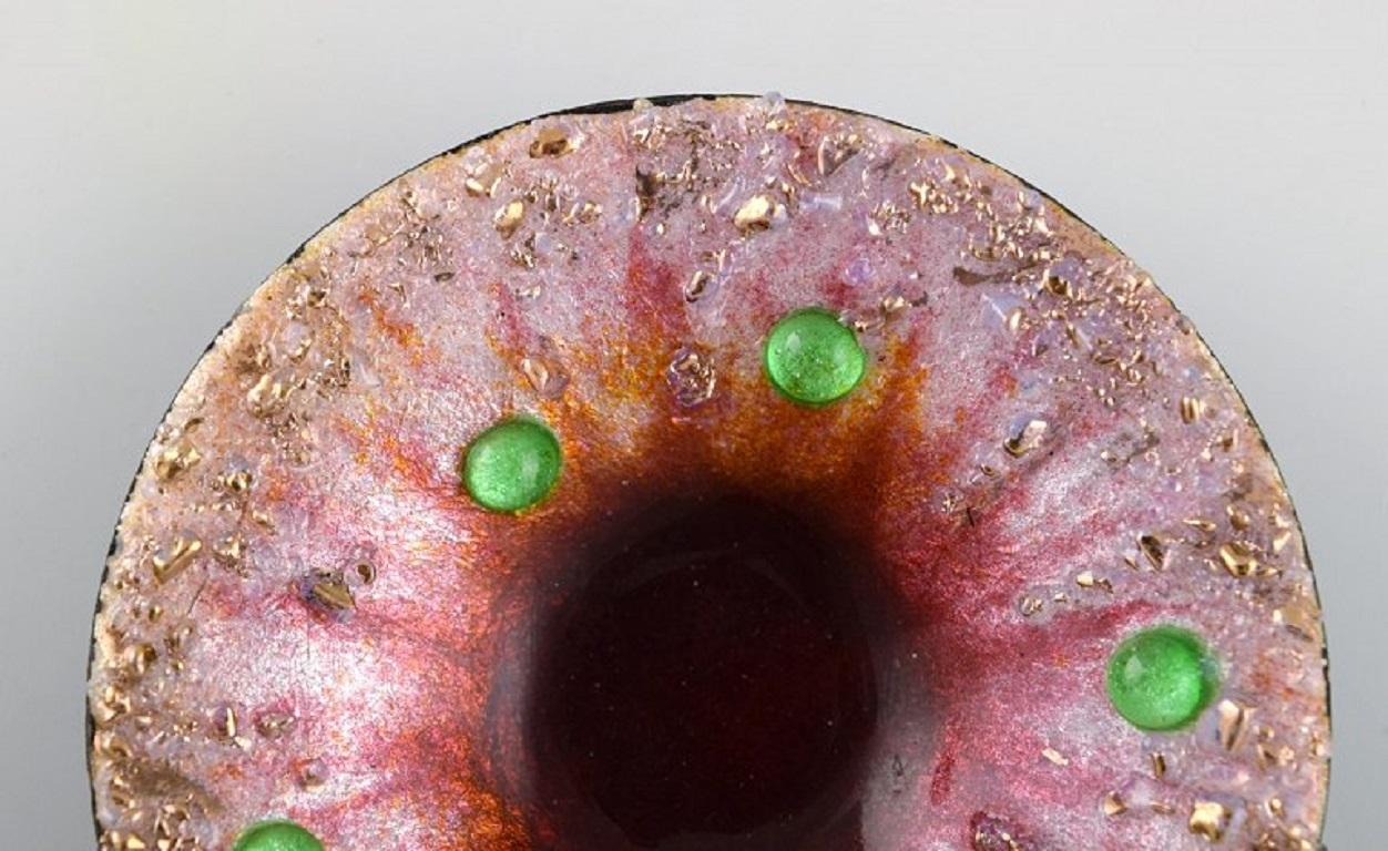Enameled Camille Fauré for Limoges, France, Four Art Nouveau Bronze Bowls in Enamel Work
