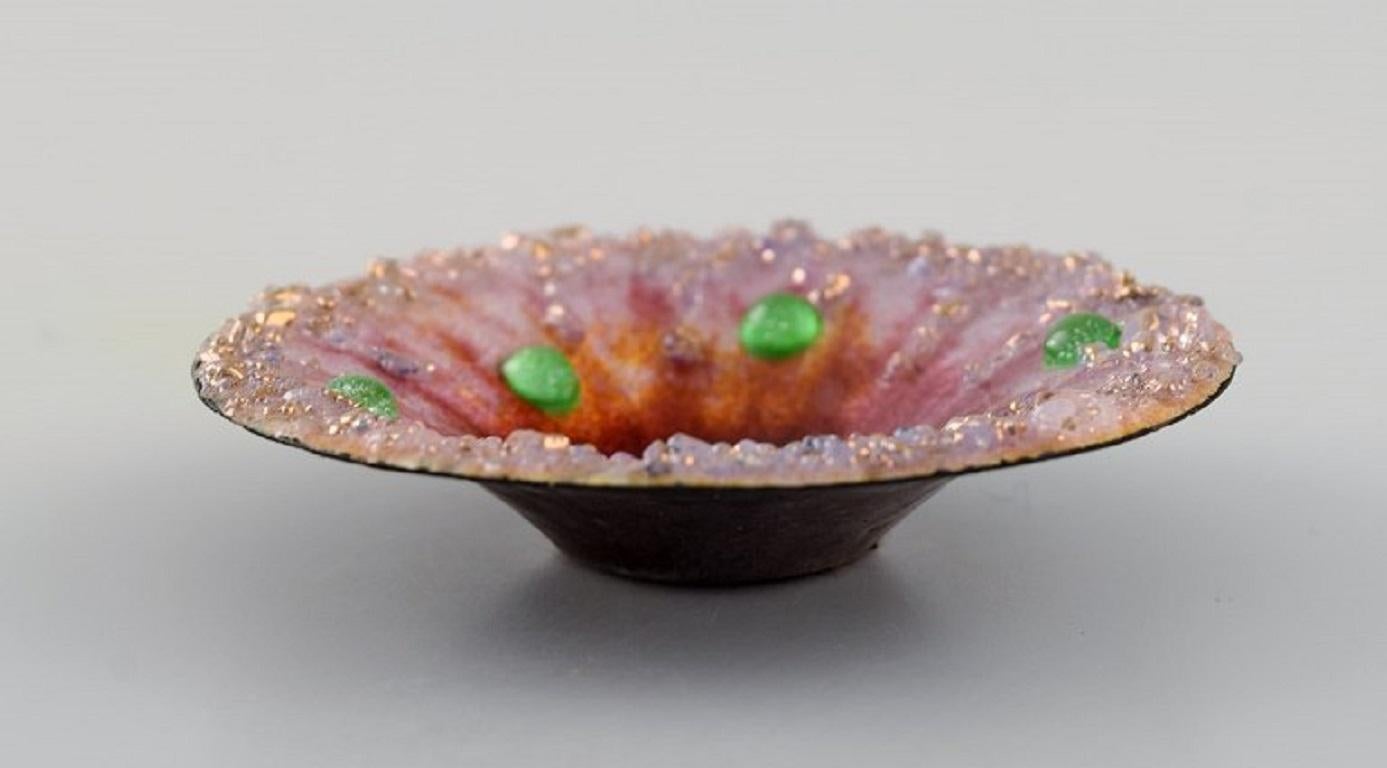 Early 20th Century Camille Fauré for Limoges, France, Four Art Nouveau Bronze Bowls in Enamel Work
