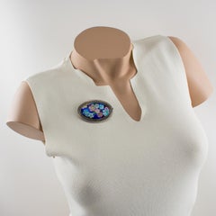 Camille Faure Limoges Blue Enamel Floral Brooch Pin