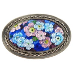 Vintage Camille Faure Limoges Blue Enamel Floral Brooch Pin