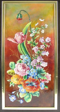 Camille Faure Limoges Emaille floralen Kunstwerk Plakette Rahmen, um 1940