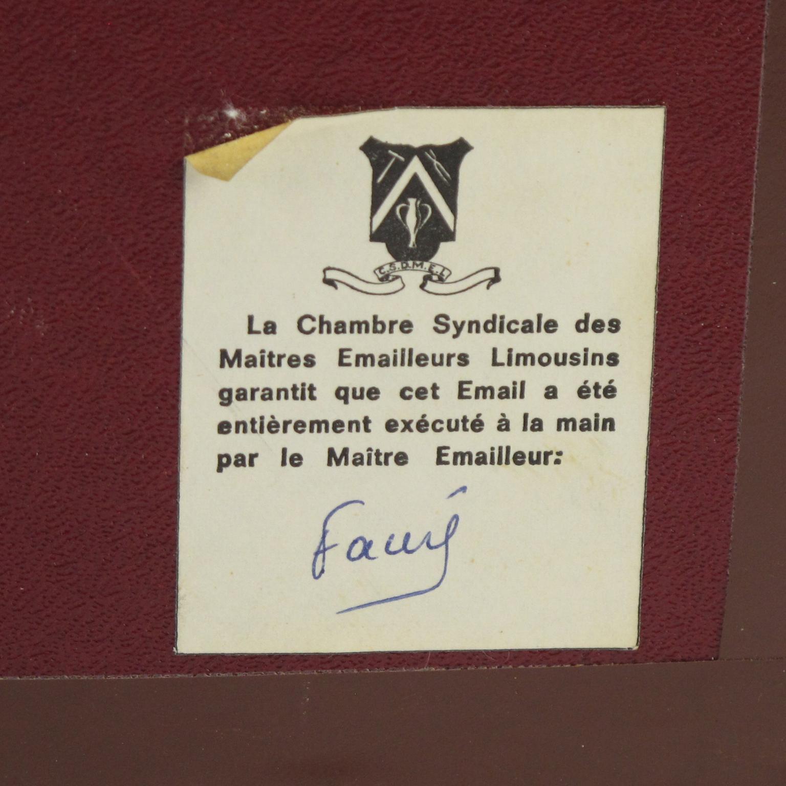 Plaque murale encadrée à fleurs en émail de Limoges de Camille Faure en vente 3