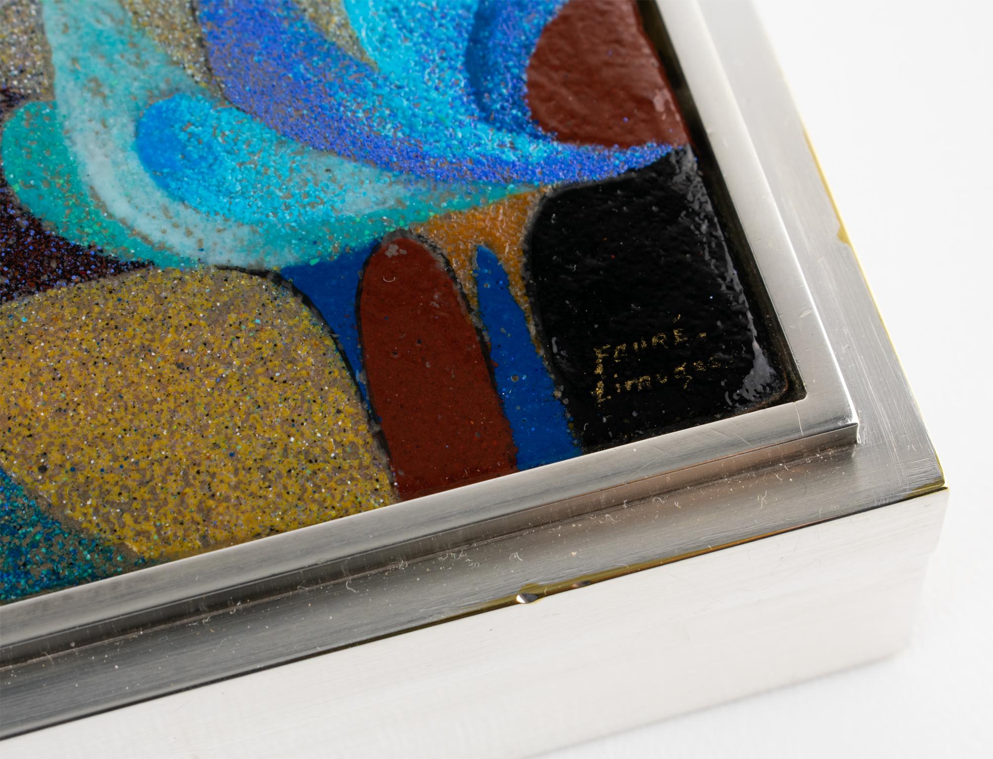 Camille Faure Limoges Modernist Enamel and Silver Plate Artwork Box, circa 1950 For Sale 2