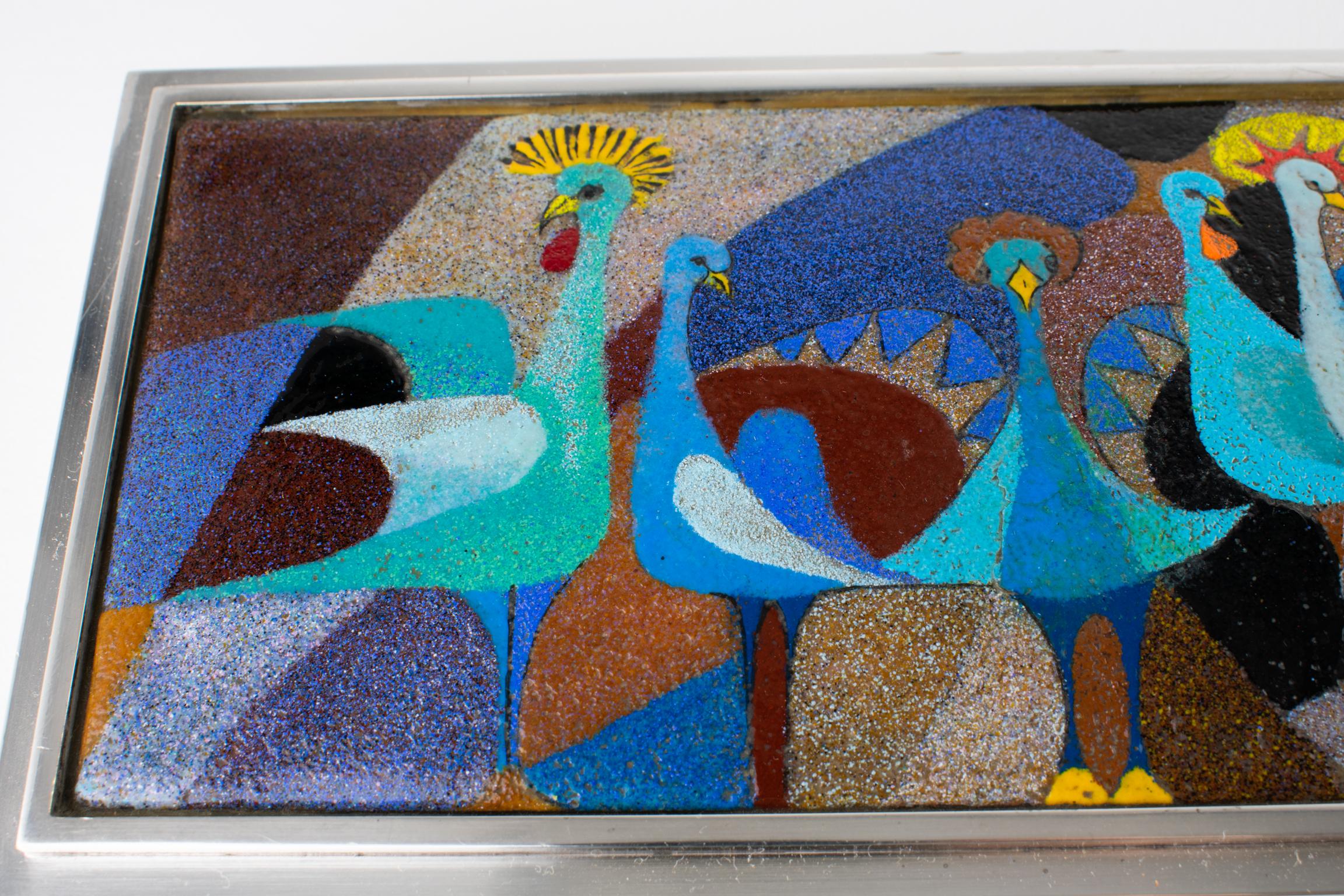Camille Faure Limoges Modernist Enamel and Silver Plate Artwork Box, circa 1950 For Sale 3